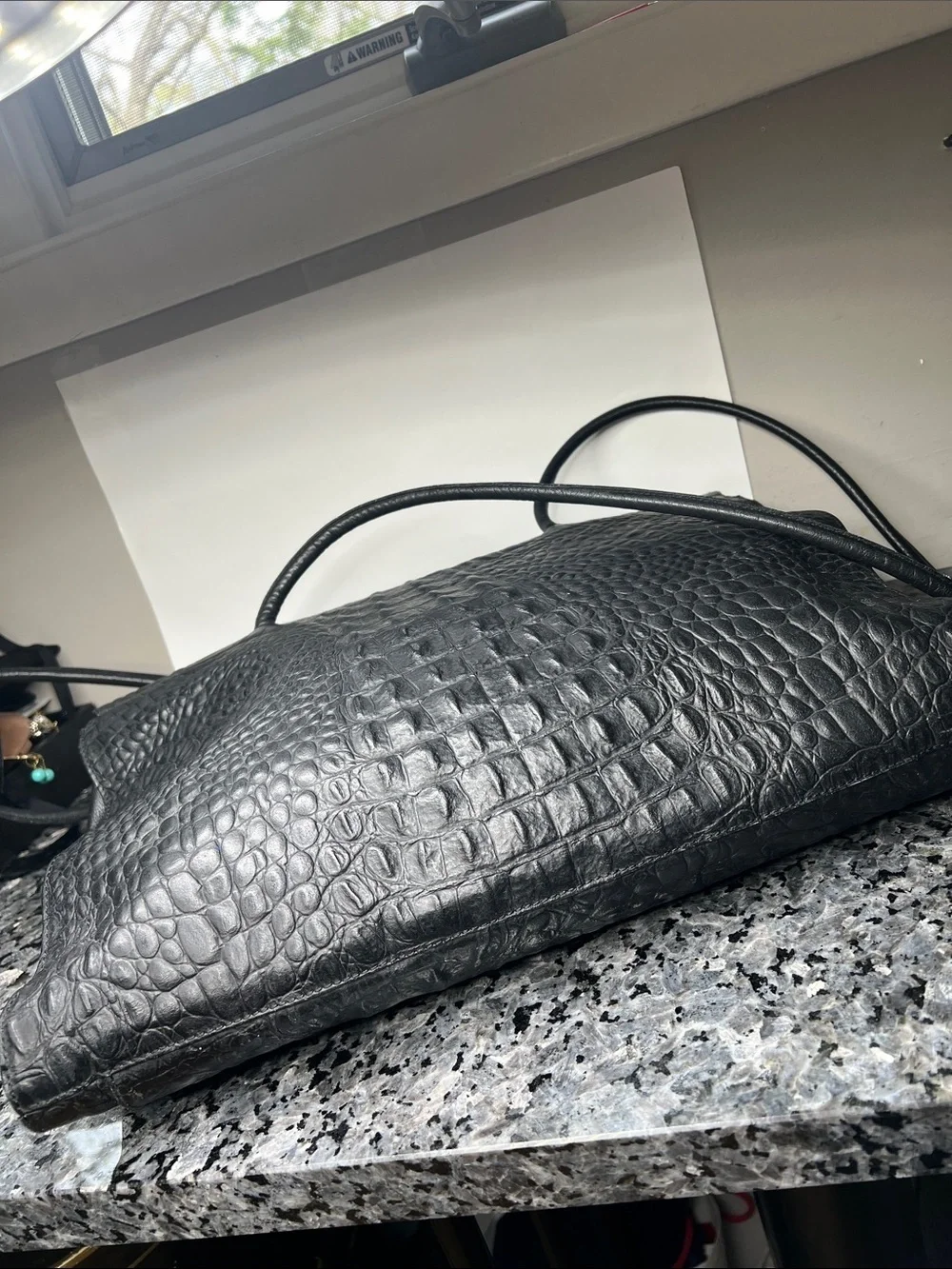 Enrico Coveri Leather Croc Large Zip and Flap Shoulder Tote Bag  Made in Italy
